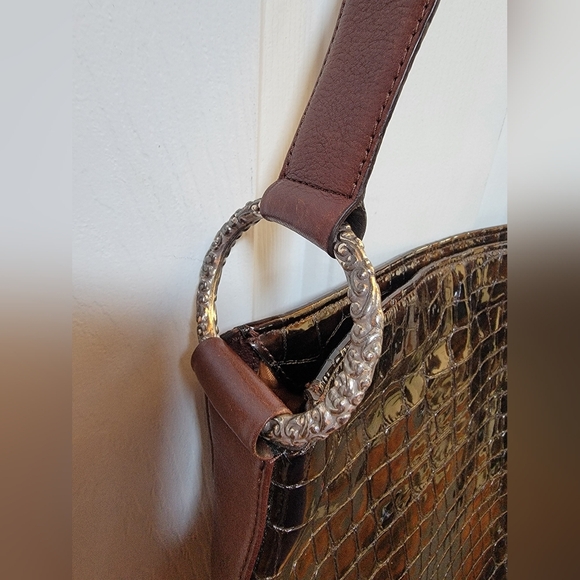 Brighton Cher Brown Patent Faux Crocodile-Embossed Leather Shoulder Bag - Picture 2 of 6